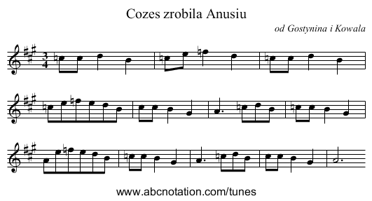 Cozes zrobila Anusiu - staff notation