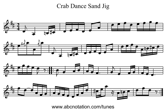 Crab Dance Sand Jig - staff notation