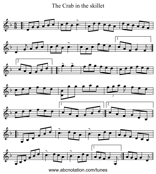 Crab in the skillet, The - staff notation