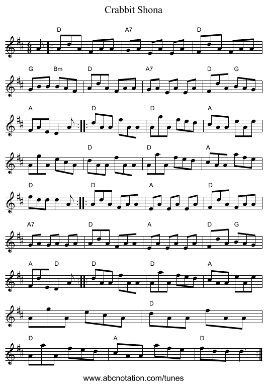 Crabbit Shona - staff notation
