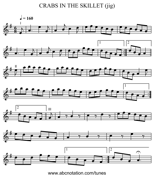 CRABS IN THE SKILLET (jig) - staff notation