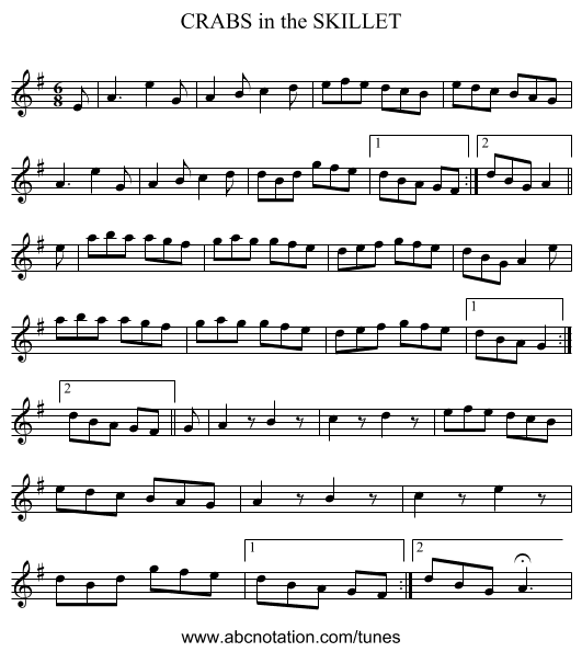 CRABS in the SKILLET - staff notation