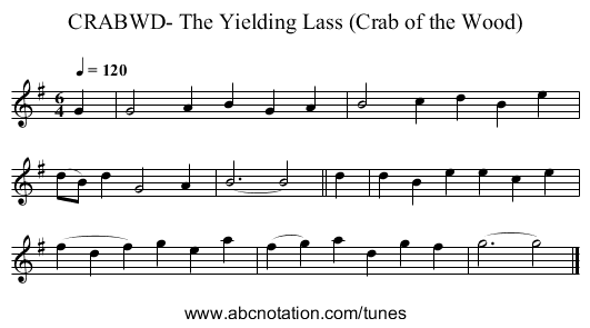 CRABWD- The Yielding Lass (Crab of the Wood) - staff notation
