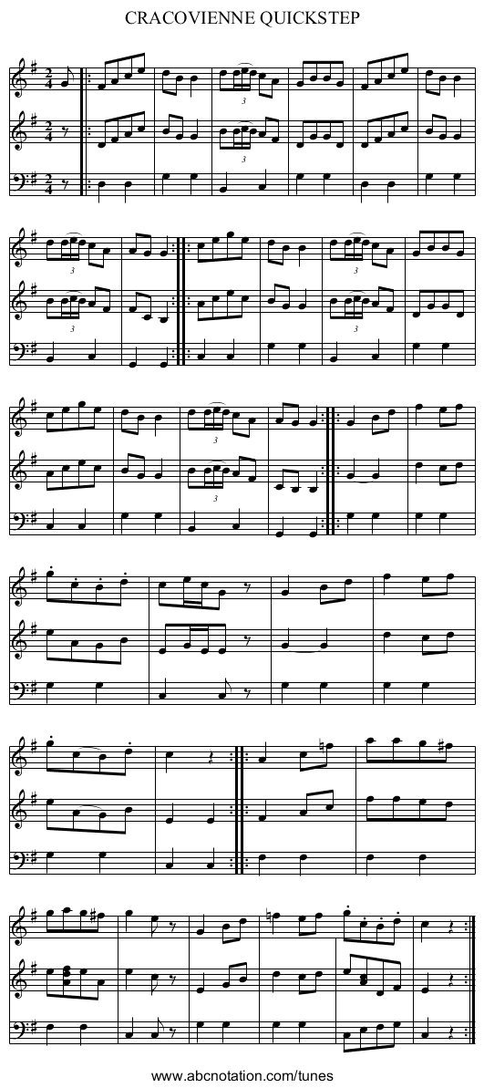 CRACOVIENNE QUICKSTEP - staff notation