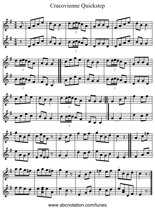 Cracovienne Quickstep - staff notation