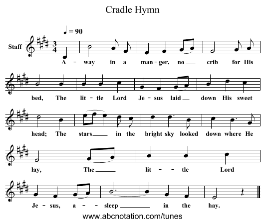 Cradle Hymn - staff notation