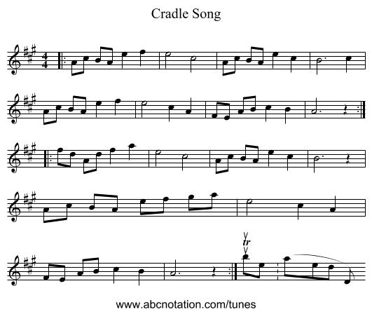 Cradle Song - staff notation