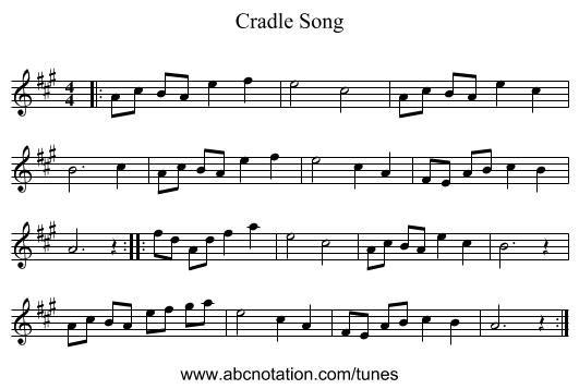 Cradle Song - staff notation