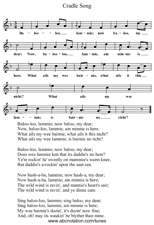 Cradle Song - staff notation