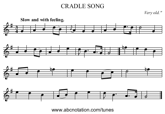 CRADLE SONG - staff notation