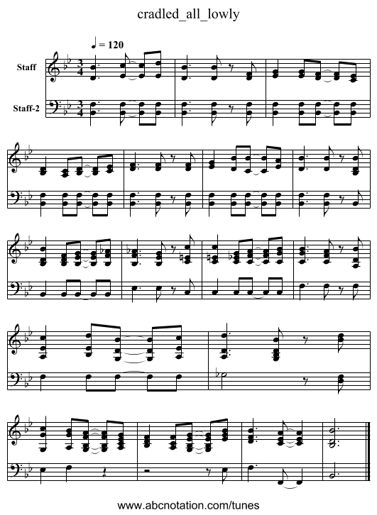cradled_all_lowly - staff notation