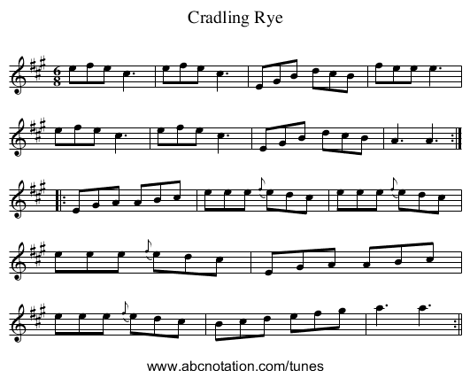 Cradling Rye - staff notation