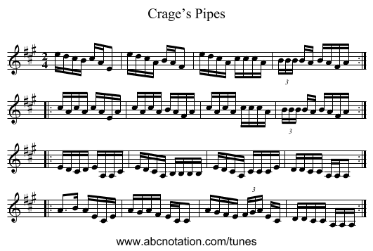 Crage’s Pipes - staff notation