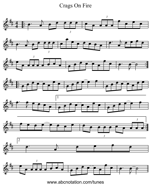 Crags On Fire - staff notation