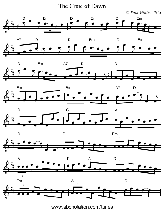 Craic of Dawn, The - staff notation