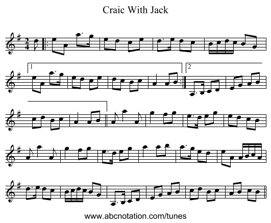 Craic With Jack - staff notation