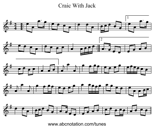 Craic With Jack - staff notation