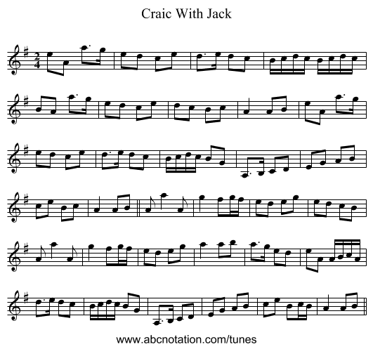 Craic With Jack - staff notation