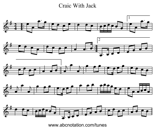Craic With Jack - staff notation