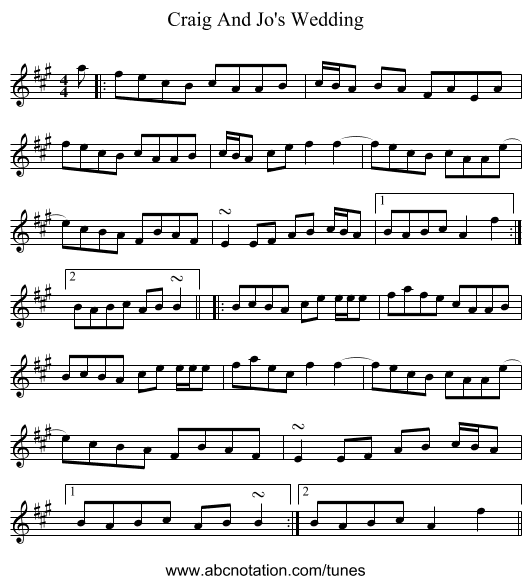 Craig And Jo's Wedding - staff notation