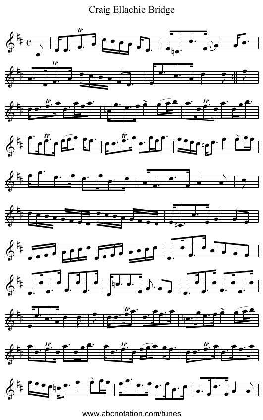 Craig Ellachie Bridge - staff notation