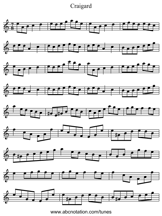 Craigard - staff notation