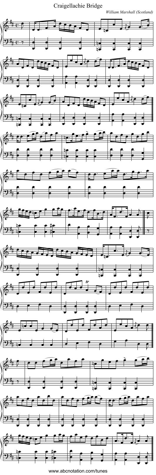 Craigellachie Bridge - staff notation