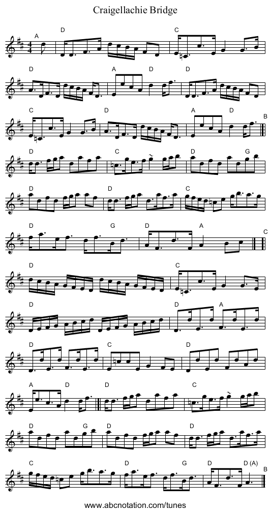 Craigellachie Bridge - staff notation