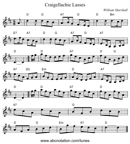 Craigellachie Lasses - staff notation