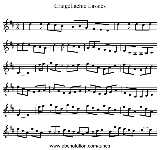 Craigellachie Lassies - staff notation