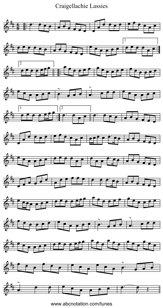 Craigellachie Lassies - staff notation