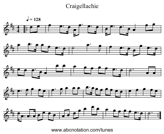 Craigellachie - staff notation