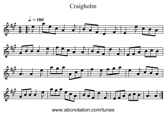 Craigholm - staff notation