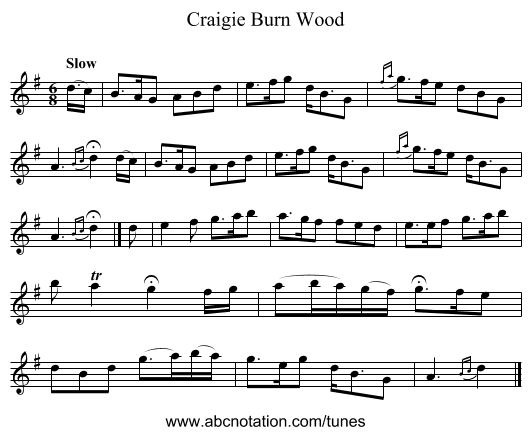 Craigie Burn Wood - staff notation