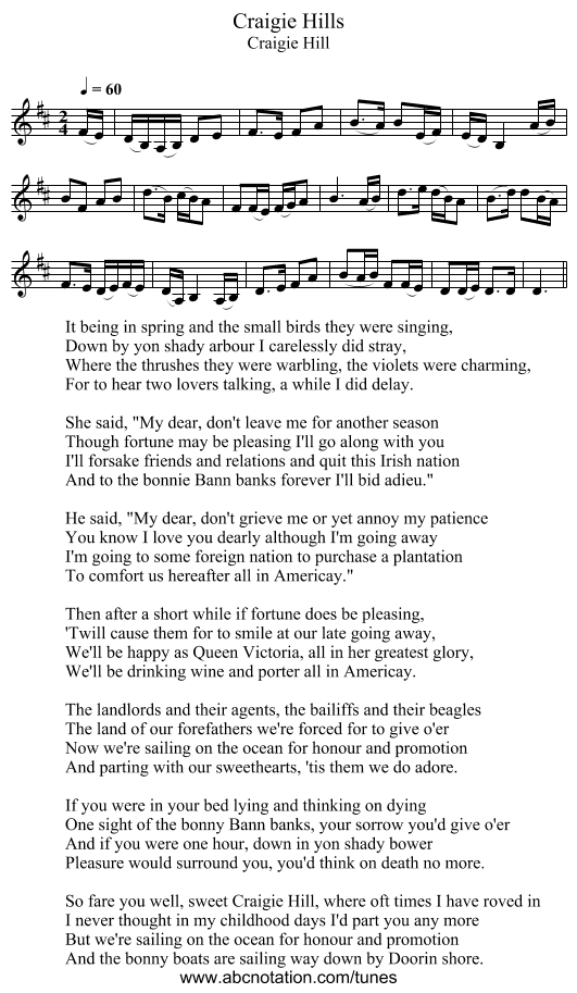 Craigie Hills - staff notation