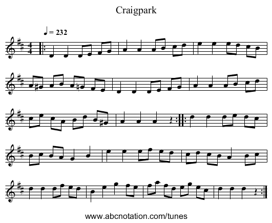 Craigpark - staff notation