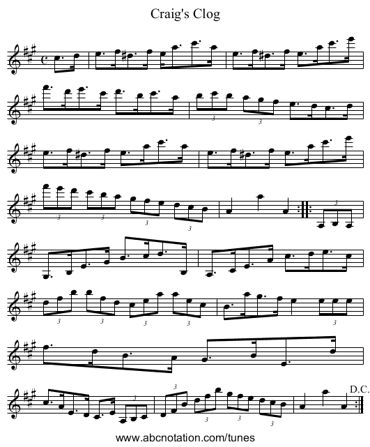 Craig's Clog - staff notation