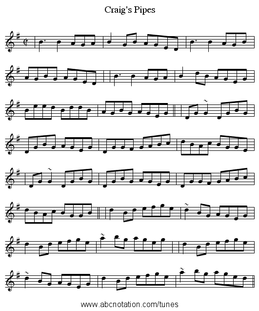 Craig's Pipes - staff notation