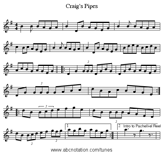 Craig's Pipes - staff notation