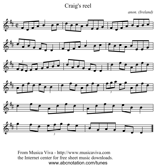 Craig's reel - staff notation