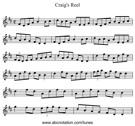 Craig's Reel - staff notation