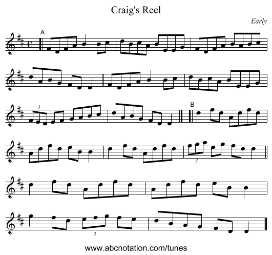Craig's Reel - staff notation