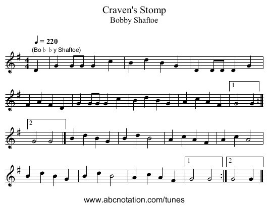 Craven's Stomp - staff notation