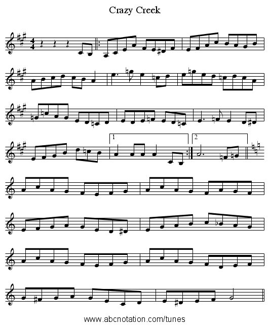 Crazy Creek - staff notation