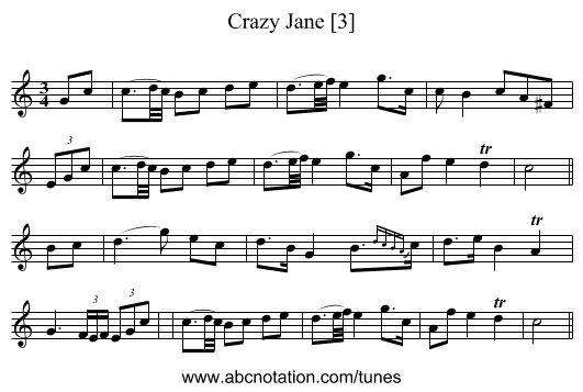 Crazy Jane [3] - staff notation