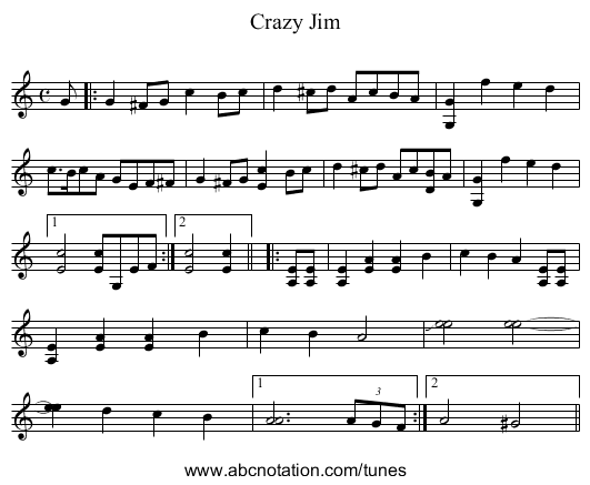 Crazy Jim - staff notation