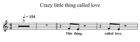 Crazy little thing called love - staff notation