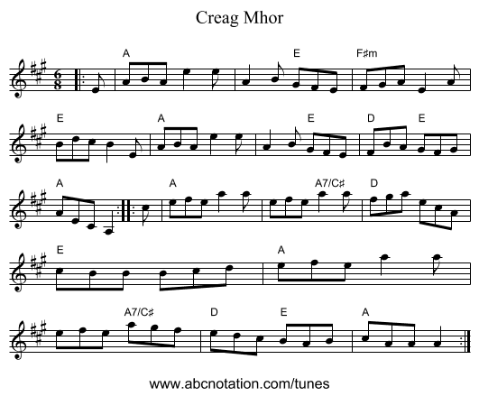 Creag Mhor - staff notation