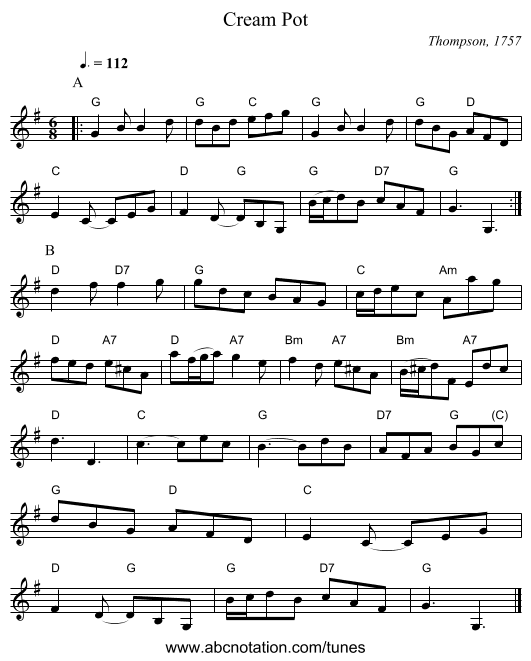 Cream Pot - staff notation