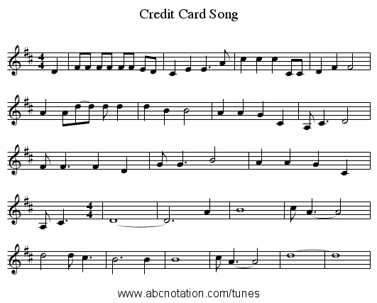 Credit Card Song - staff notation